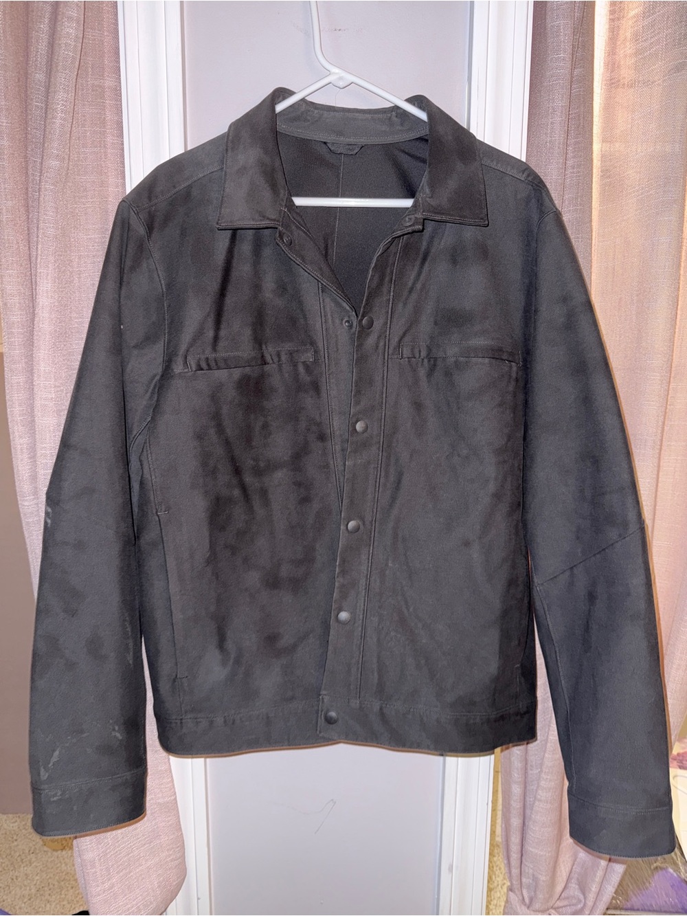 Men's Black Suede Jacket - Classic Button-Front Coat